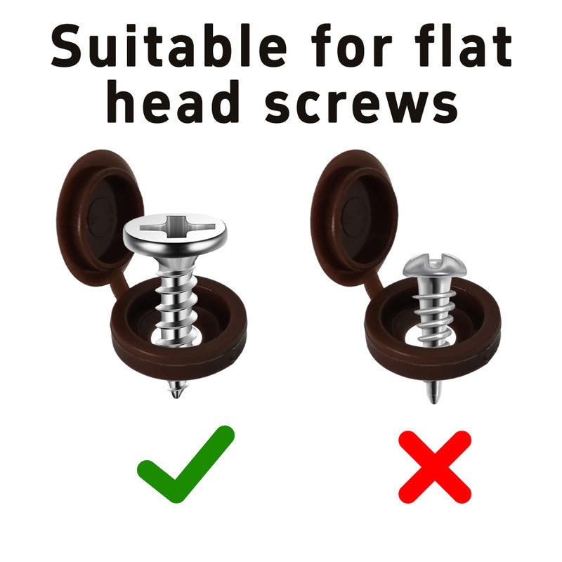Runseaway 150Pcs Dark Brown Plastic Screw Covers, Hinged Screw Cover Caps, Hinged Fold Over Caps Dust Washers Snap Flip Tops for Screw Protection - Image 5